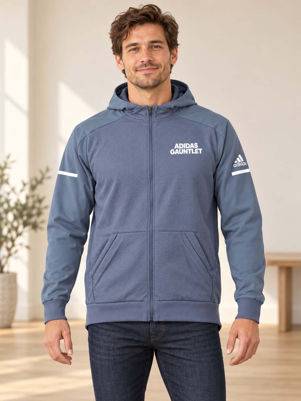 Adidas Gauntlet Full Zip Hooded Jacket Men’s XL Gray Basketball Athletic